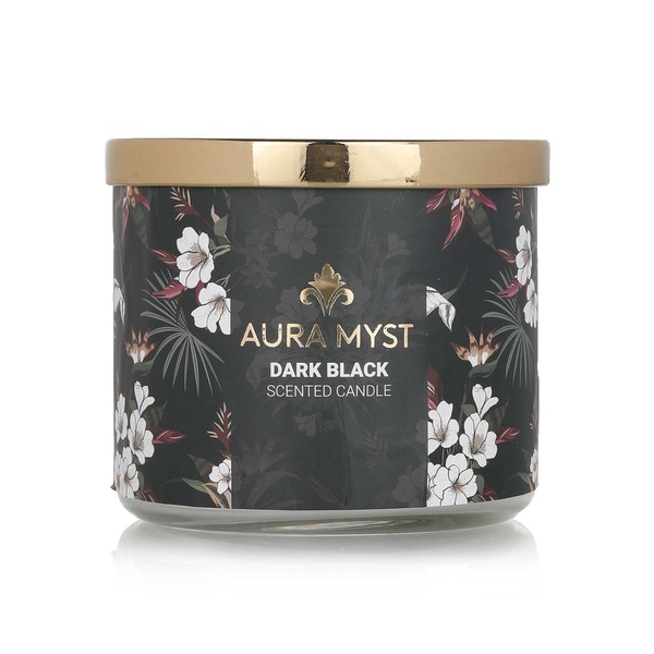 اشتري Aura Myst glass jar three wick scented candle dark black في الامارات
