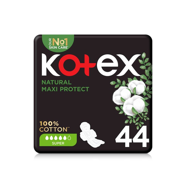 اشتري Kotex natural maxi protect super pads with wings 44s في الامارات