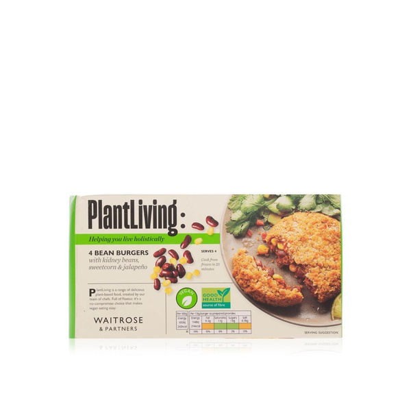 Waitrose Frozen Plantliving 4 Bean Burger 454G
