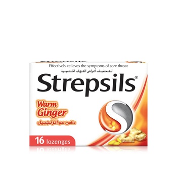 Strepsils Warm Soothing Effective Relief of Sore Throat Symptoms Ginger Lozenges x 16