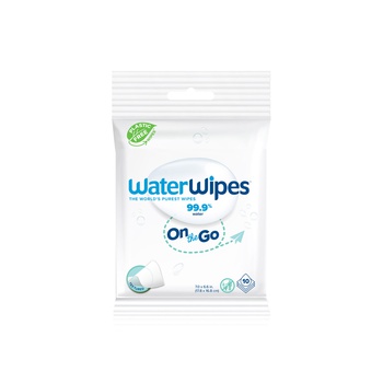 Waterwipes Plastic Free on the Go Wipes, 99.9% Water, Unscented, Gentle on Skin, 10 Wet Wipes