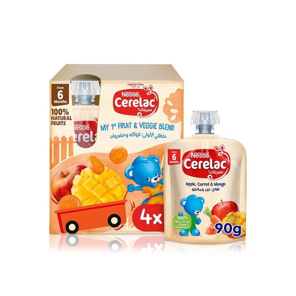 Cerelac Apple Carrot and Mango Puree Pouch 90g 6m+ x 4