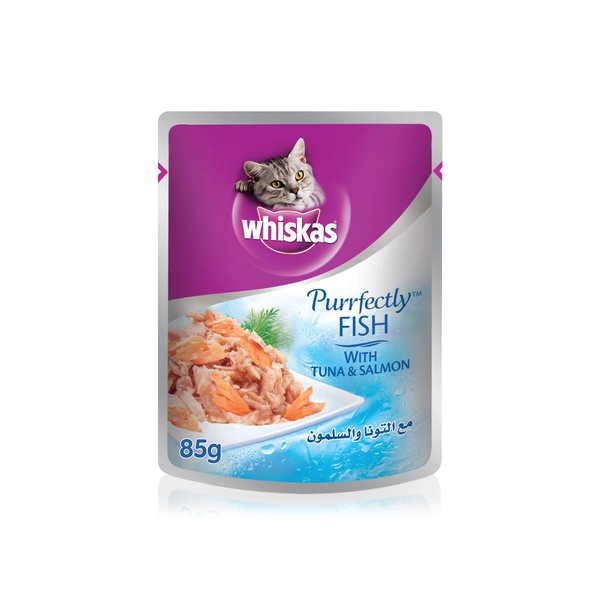Buy Whiskas purrfectly fish wet cat food for adults 1 + years with tuna & salmon 85g in UAE
