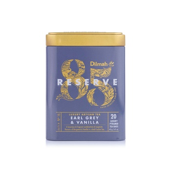 Dilmah 85 Reserve Earl Grey and Vanilla Ceylon Black Tea Luxury Leaf Tea Bags in Tin Caddy 40g