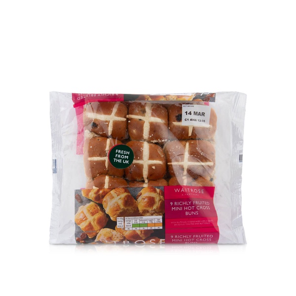Waitrose Richly Fruited Mini Hot Cross Buns 9 Pack 280g
