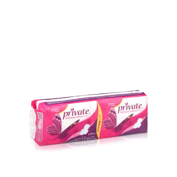 Private Feminine Pads Cotton Feel Night Extra Thin with Wings Duo Pack x 14