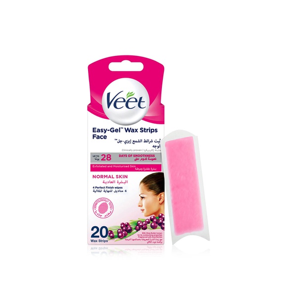 Buy Veet face easy-gel wax strips with shea butter and fragranced with acai berries for normal skin 20s in UAE