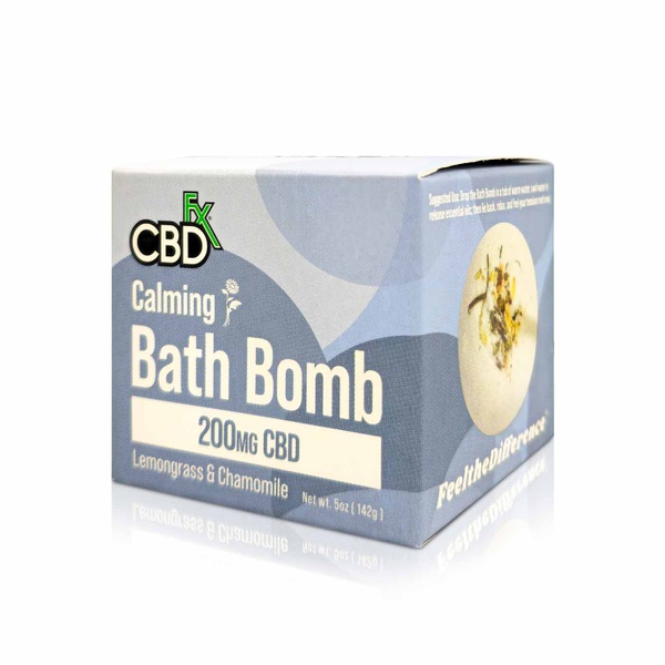 CBDFx 200mg CBD calming bath bomb lemongrass and chamomile 142g