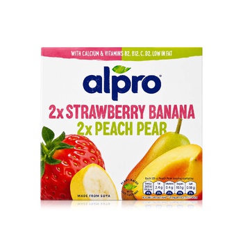 Alpro Strawberry Banana and Peach Pear Soya Yogurts 125g x 4
