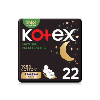 Kotex Natural Maxi Protect Overnight Pads with Wings 22s