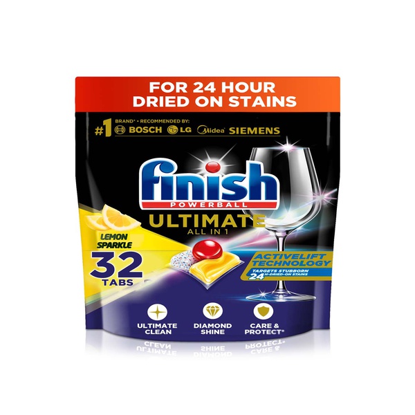 Finish Ultimate Lemon Sparkle Scent 2x More Cleaning Power Dishwasher Tablets x 32