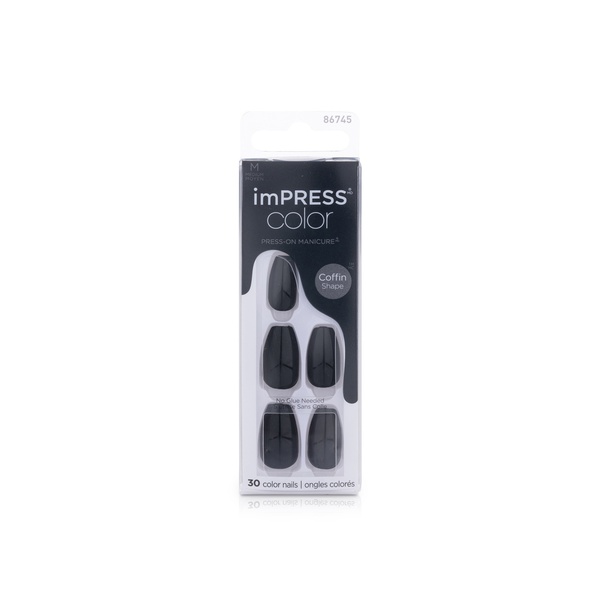 Buy Kiss impress 30 medium coffin black press on manicure nails in UAE