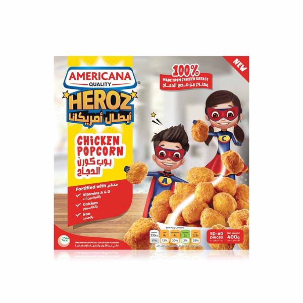 Buy Americana Heroz frozen chicken popcorn 400g in UAE