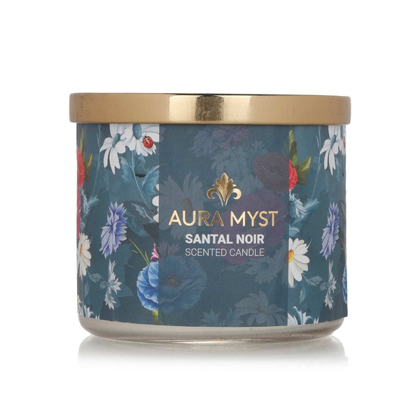 اشتري Aura Myst glass jar three wick scented candle santal noir في الامارات