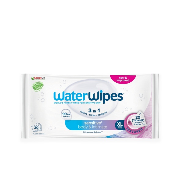 WaterWipes Sensitive+ Body & Intimate Adult 99.9% Water Wipes x30