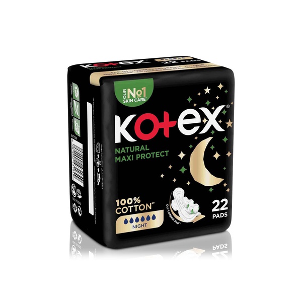 Kotex Natural Maxi Protect Overnight Pads with Wings 22s
