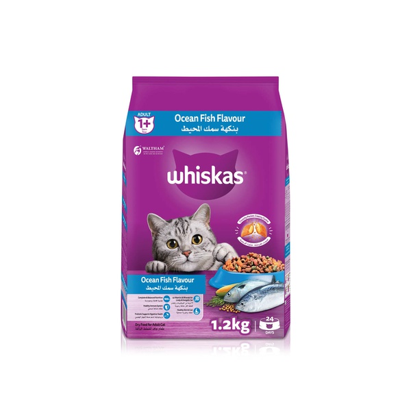 Whiskas Dry Cat Food for Adults 1+ Years with Ocean Fish Salmon Pockets 1.2kg