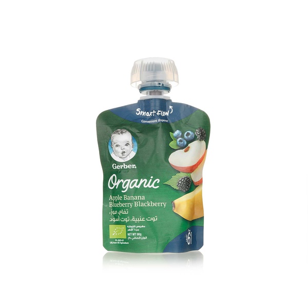 اشتري Gerber organic apple banana & blueberry blackberry 6+ months 90g في الامارات