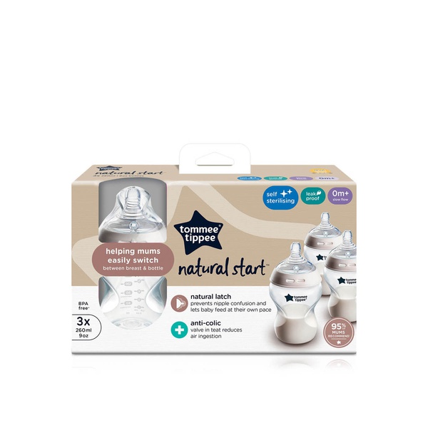 Buy Tommee Tippee natural start anti-colic baby bottle 0m+ 260ml x 3 in UAE