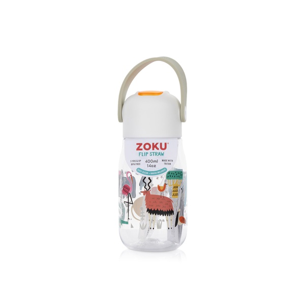 Zoku Flip Straw Bottle Clear Safari 400ml