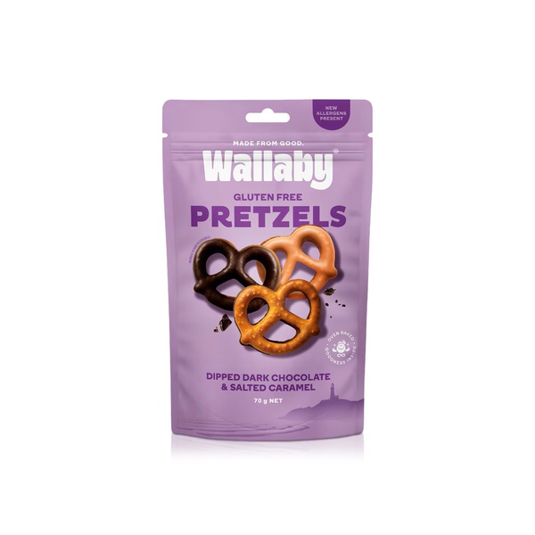 Wallaby Gluten Free Dark Chocolate & Salted Caramel Pretzels 70g