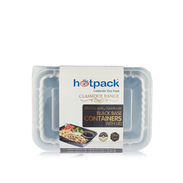 Hotpack Black Base Containers with Lid 28oz x 5