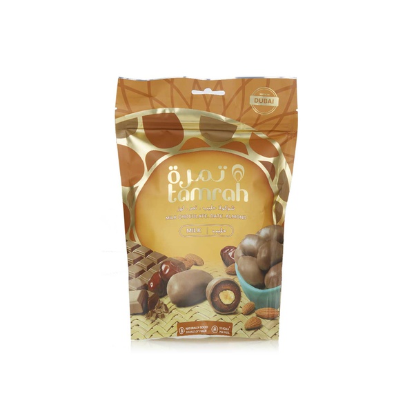 Buy Tamrah milk chocolate covered dates with almond 100g in UAE