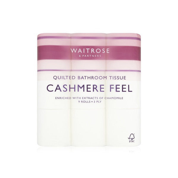 Waitrose Quilted Bathroom Tissue with Extracts of Cashmere 3ply x 9 Rolls