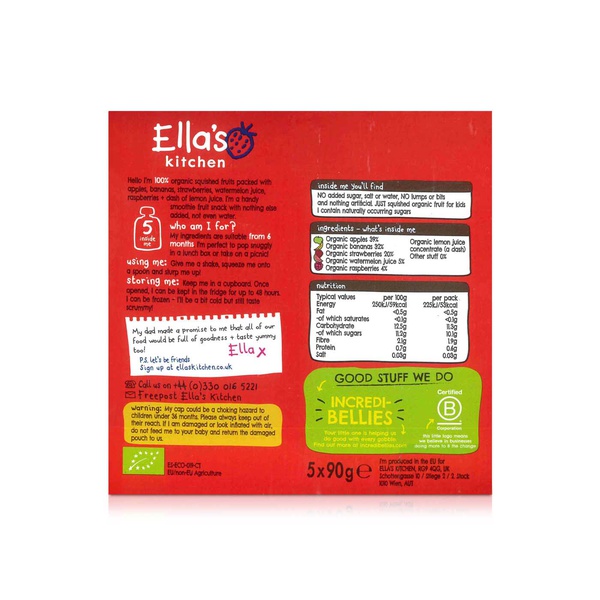 Ella's Kitchen Organic the Red One Fruit Smoothie 6+ Months 5x90g