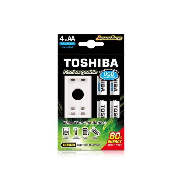 Toshiba USB Charger with Rechargeable Batteries AA 2000mAh x 4
