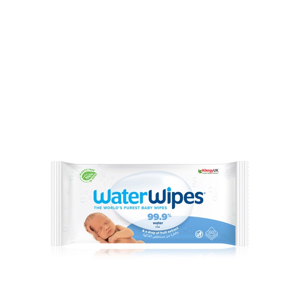 Waterwipes Original Plastic Free Baby Wipes, 60 Wet Wipes, 99.9% Water Based Wet Wipes & Unscented for Sensitive Skin