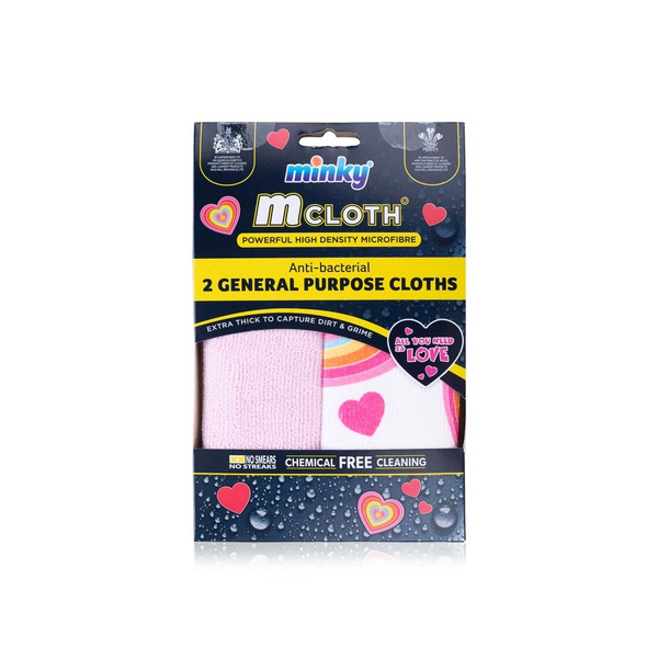 Minky M Cloth All You Need Is Love Anti-Bacterial General Purpose Cloths Twin Pack