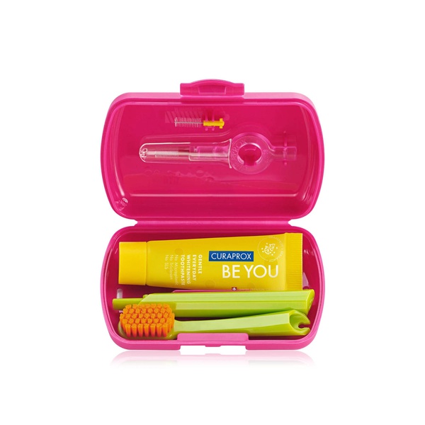 Buy Curaprox travel set dental kit in red in UAE