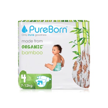 PureBorn Nappies Organic Bamboo Size L-4 (7-12 kg) x24