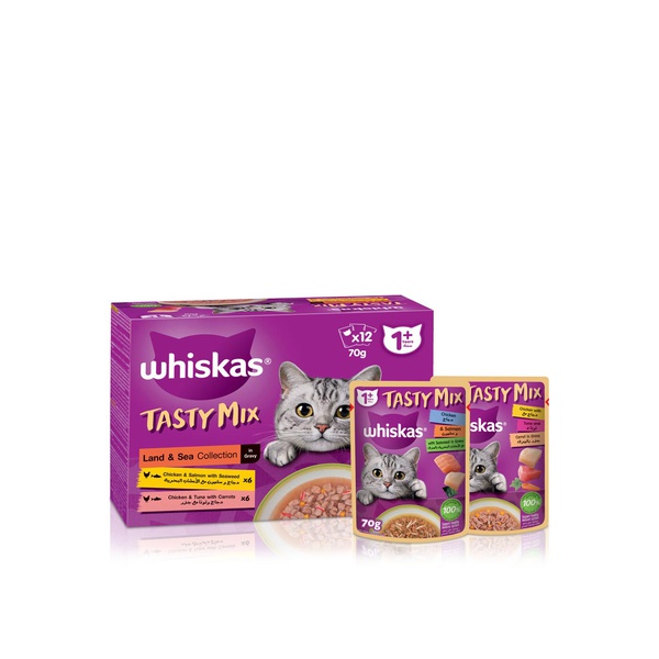 Whiskas Tasty Mix Wet Cat Food for Adults Land & Sea Collection in Gravy 70g x 12