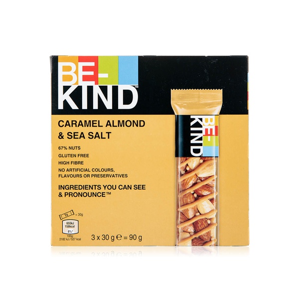 Buy Be-KInd caramel almond & sea salt chocolate bar 3s 90g in UAE