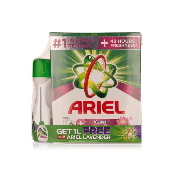 اشتري Ariel laundry detergent powder 2.5kg dual pack + 1l lavender auto washing liquid في الامارات