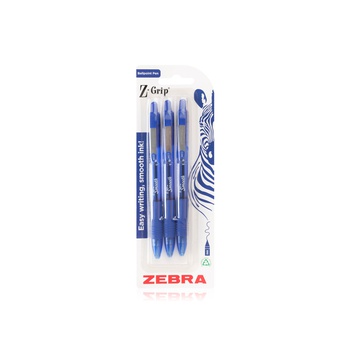 Zebra Z-Grip Blue Ballpoint Pens 3 Pack