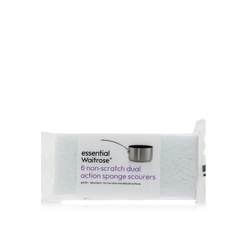 Waitrose Essential Non Scratch Dual Action Sponge Scourers x 6