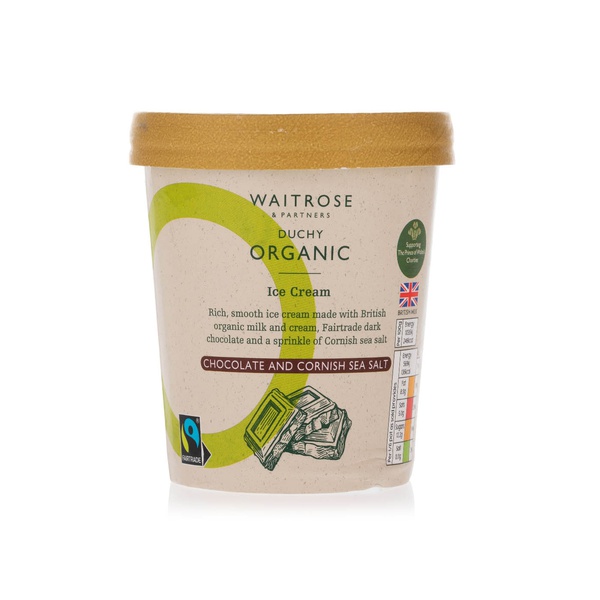 Buy Waitrose Duchy Organic chocolate & Cornish sea salt ice cream 480ml in UAE