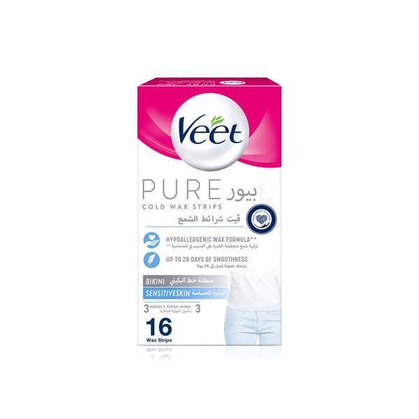 Buy Veet pure bikini cold wax strips for sensitive skin 16s in UAE