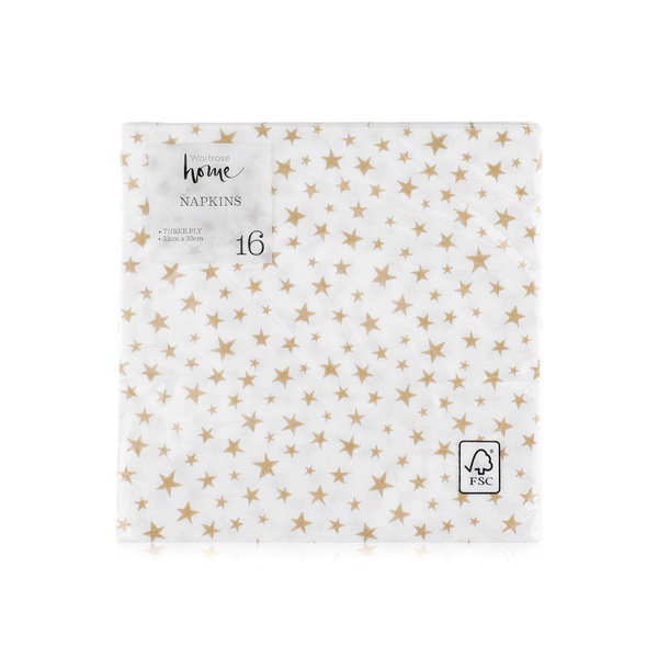 Waitrose Home Napkins with Gold Stars 33cm x 16