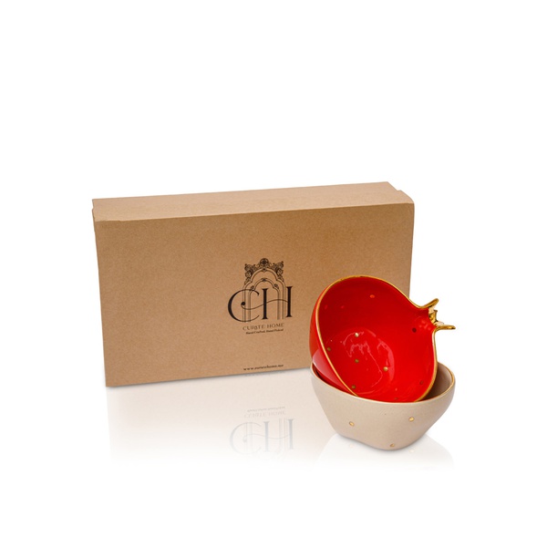 Curate Home Red and Cream Pomegranate Shaped Bowls x 2
