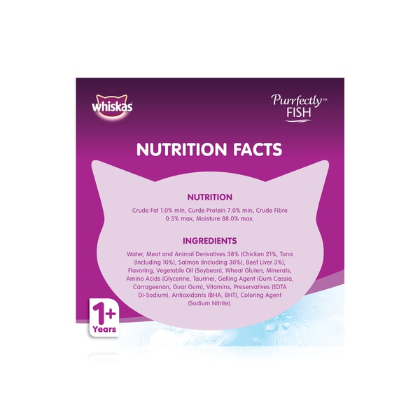 Whiskas Purrfectly Fish Wet Cat Food for Adults 1 + Years with Tuna & Salmon 85g 12 Pouches