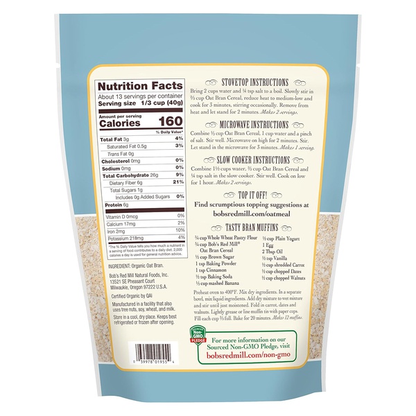 Bob's Red Mill High Fibre Oat Bran Cereal 510g