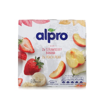 Alpro Strawberry Banana and Peach Pear Soya Yogurts 125g x 4