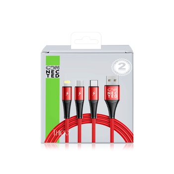Connected Thicky 3 in 1 Charger Cable USB-A to Type-C/lightning/micro 1.2m