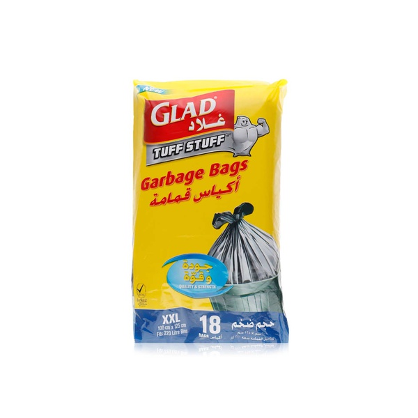 Buy Glad drawstring XXL garbage bags 100x125cm 220 ltr x18 in UAE