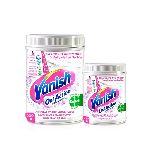 Buy Vanish oxi action crystal white fabric stain remover powder 900g and 450g in UAE