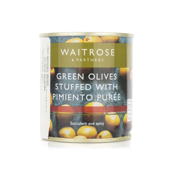 Waitrose Stuffed Green Olives Hot Pimiento 200g
